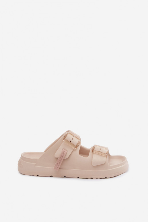 Leichte Hausschuhe Damenhausschuhe mit Schnallen D.Franklin DFSH413003 Beige