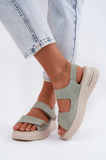 Haut INildledersandalen für Damen mit einer Plattform grüne Farbe Peria 2
