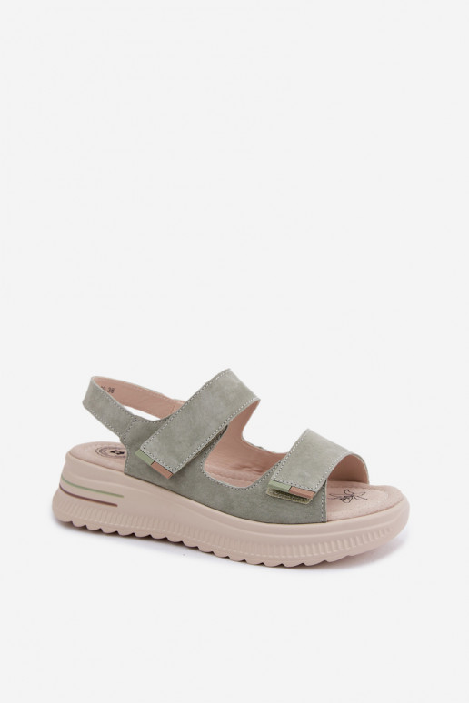Damen-Platformsandalen aus Kunstveloursleder in grüner Farbe Peria