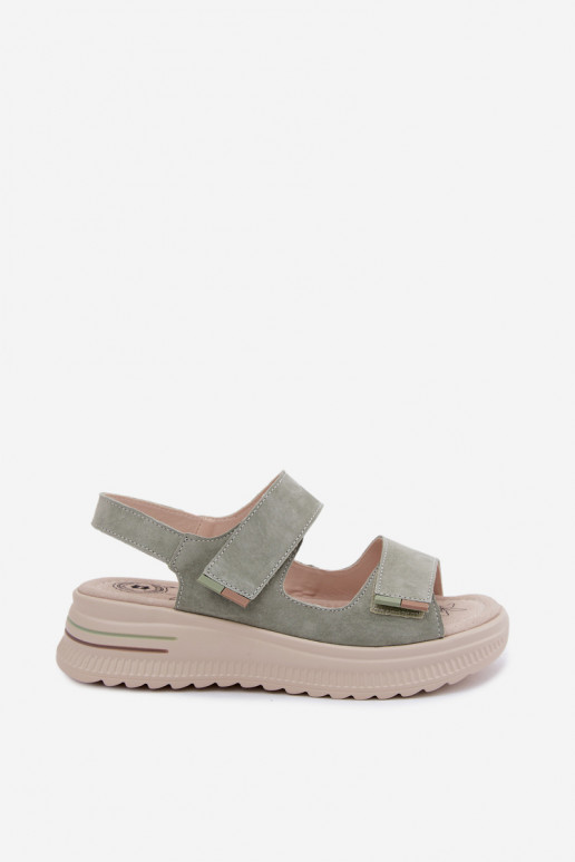 Damen-Platformsandalen aus Kunstveloursleder in grüner Farbe Peria