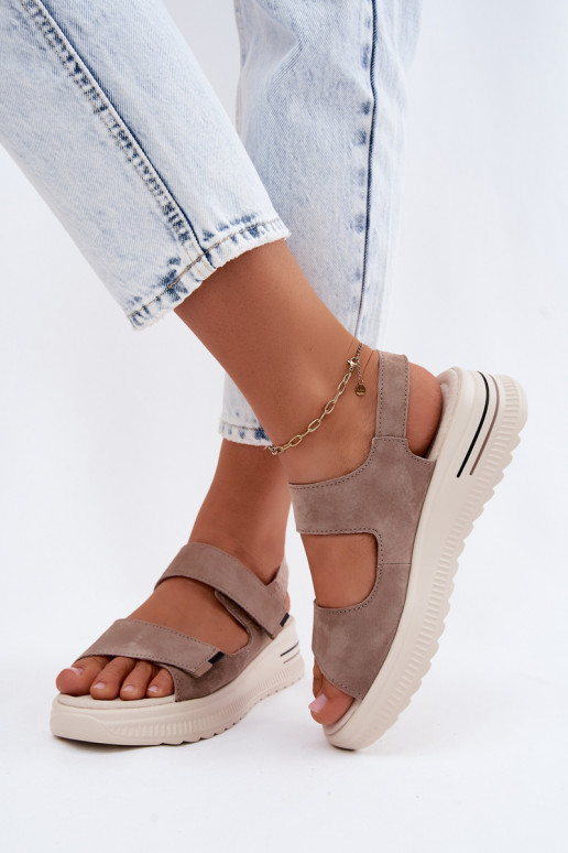 Haut INildledersandalen für Damen mit einer Plattform Beige Peria