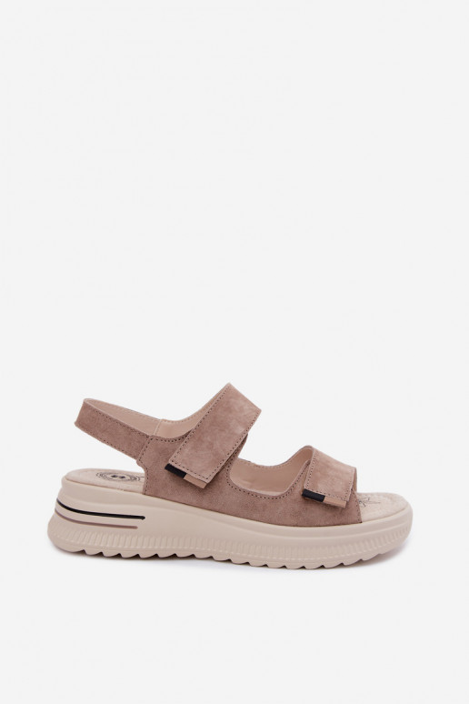Damen-Platformsandalen aus Kunstveloursleder in Sandfarbe Peria