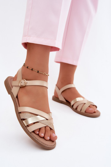 Flache Damensandalen mit Glanz und Riemen in Sandfarbe Haden 2