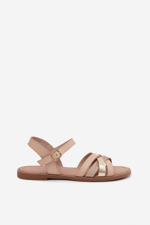 Flache Sandalen für Damenmit GlanzoZuym Streifenem Beige Haden