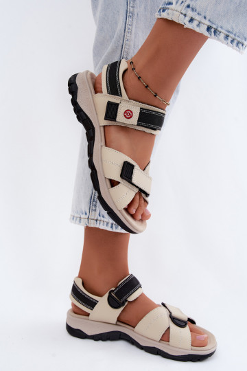 Damen-Sandalen mit Klettverschlüssen in Sandfarbe Blingy