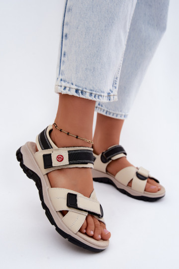 Damensandalen Feminin mit Klebeverschlüssen Beige Blingy 2