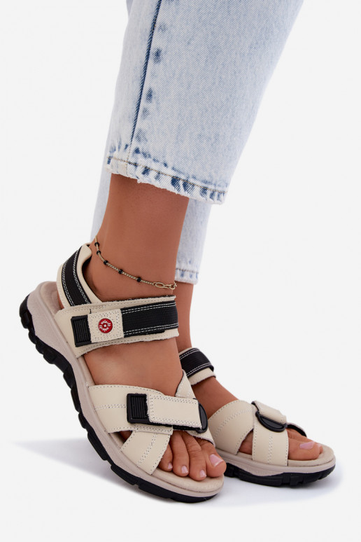 Damen-Sandalen mit Klettverschlüssen in Sandfarbe Blingy