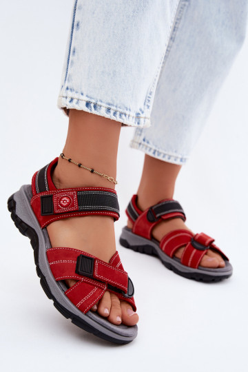 Damen-Sandalen aus Kunstveloursleder mit Klettverschlüssen in roter Farbe Blingy 2