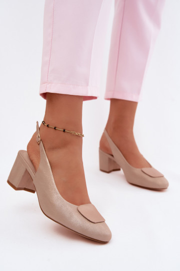 Damen Sandalen mit Absatz und dekorativer Schnalle in roségoldener Farbe Tai turiden 2