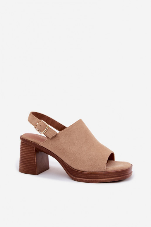 Damen Sandalen mit Absatz aus Kunstveloursleder in Sandfarbe Eclipse