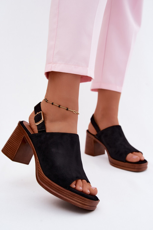 Damen Sandalen mit Absatz aus Kunstveloursleder in schwarzer Farbe Eclipse