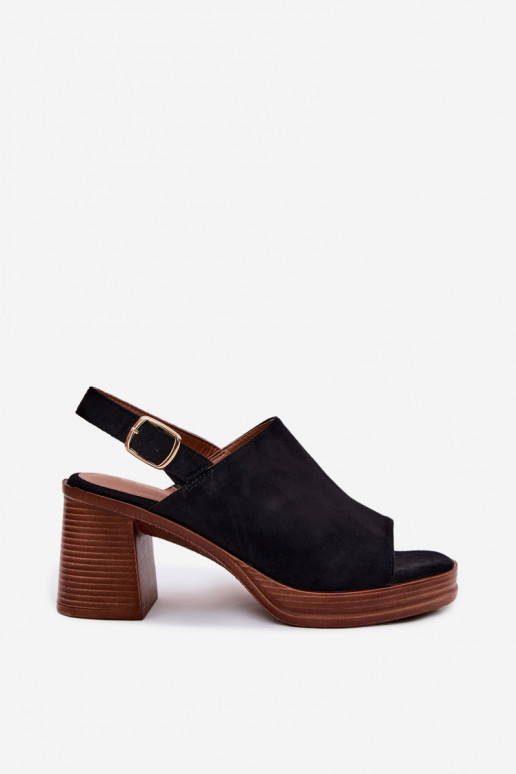 Damen Sandalen mit Absatz aus Kunstveloursleder in schwarzer Farbe Eclipse