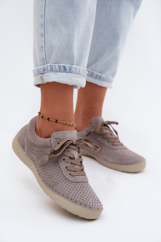 Haut aus INildleder Schuhe Feminin mit Schnürsenkeln Beige Bahia