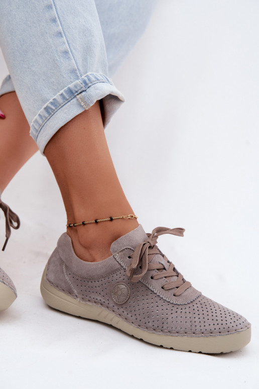 Damen Schuhe aus Kunstveloursleder mit Schnürsenkeln in Sandfarbe Bahia