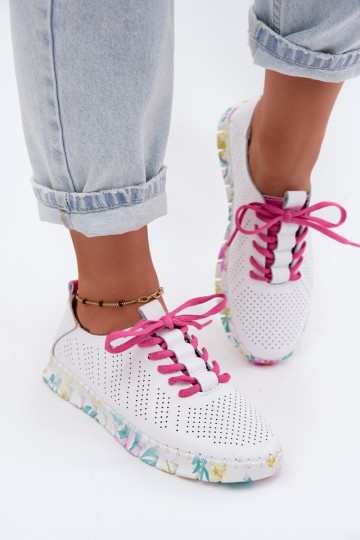 Weiße Leder-Damenschuhe mit Schnürsenkeln Cadiz