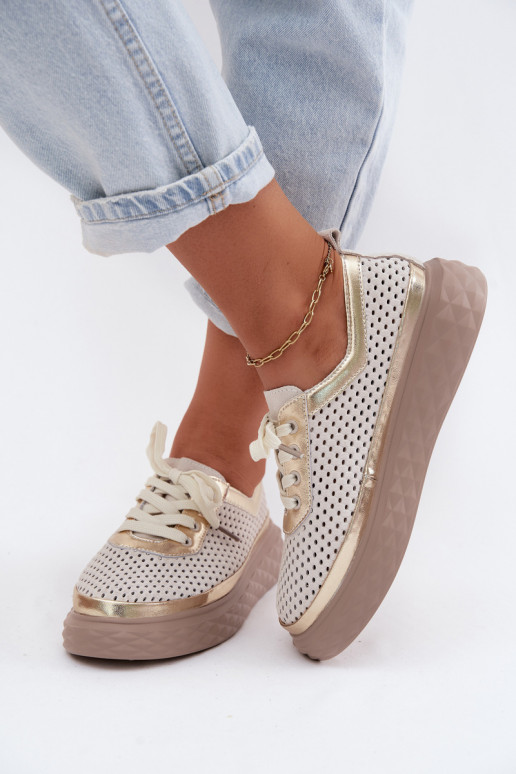 Haut aus INildleder Schuhe Feminin mit einer Plattform mit durchbrochenen Elementen Beige Lessa