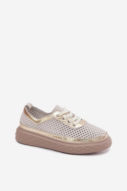 Haut aus INildleder Schuhe Feminin mit einer Plattform mit durchbrochenen Elementen Beige Lessa