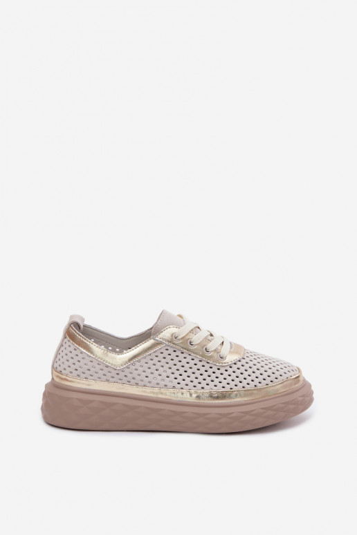Damen Schuhe aus Kunstveloursleder mit Plattform und Ausschnitten in Sandfarbe Lessa