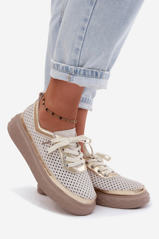 Haut aus INildleder Schuhe Feminin mit einer Plattform mit durchbrochenen Elementen Beige Lessa