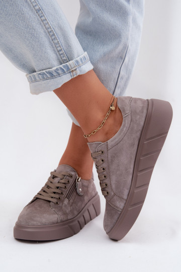 Damen-Platform-Schuhe aus Kunstveloursleder in Sandfarbe Luna 2