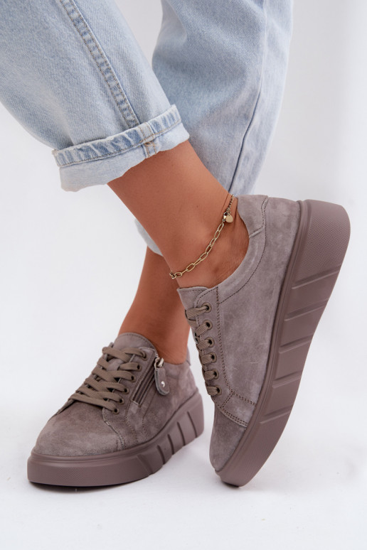 Damen-Platform-Schuhe aus Kunstveloursleder in Sandfarbe Luna