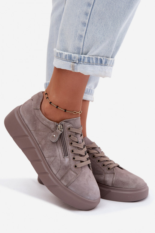 Damen-Platform-Schuhe aus Kunstveloursleder in Sandfarbe Luna