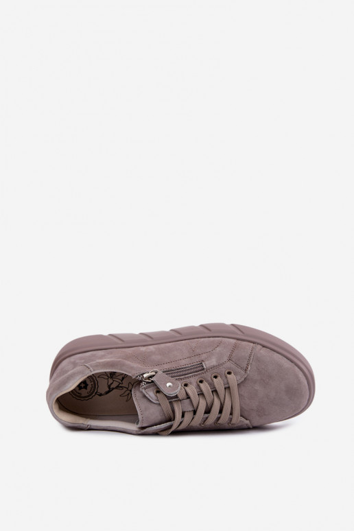 Damen-Platform-Schuhe aus Kunstveloursleder in Sandfarbe Luna