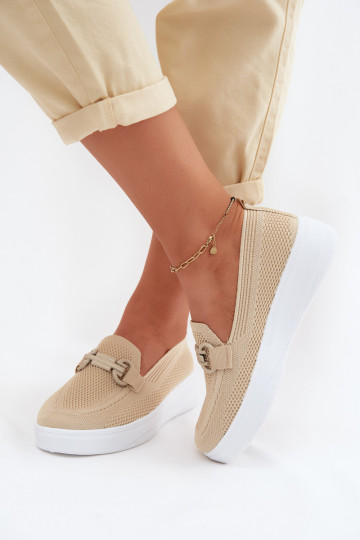  Schuhe Feminin mit einer Plattform mit Ornamenten Beige Freshy