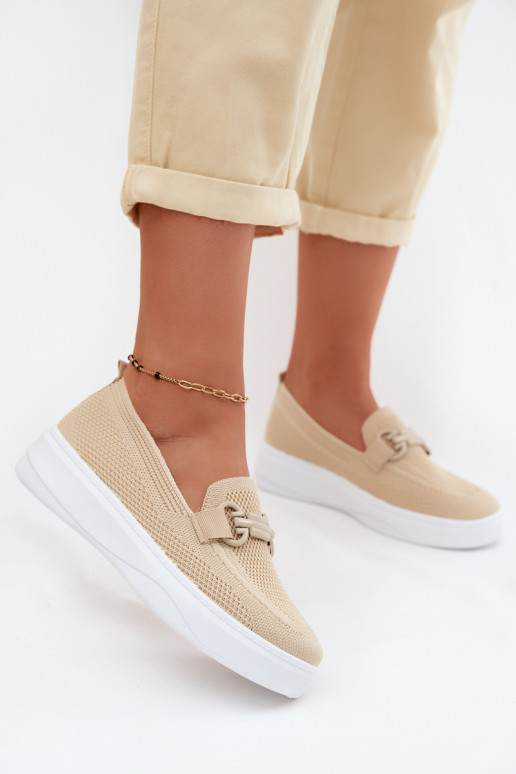 Damen-Platform-Schuhe mit Ornamenten in Sandfarbe Freshy