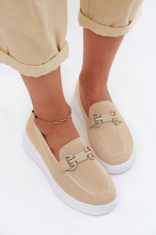 Damen-Platform-Schuhe mit Ornamenten in Sandfarbe Freshy