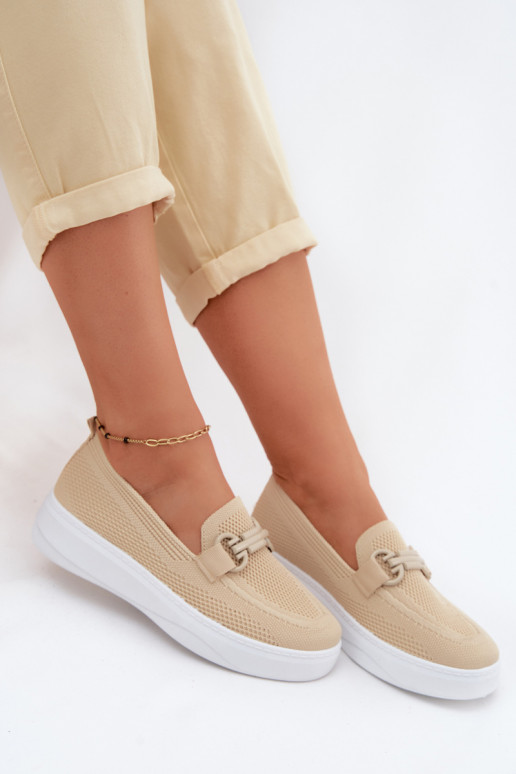 Damen-Platform-Schuhe mit Ornamenten in Sandfarbe Freshy