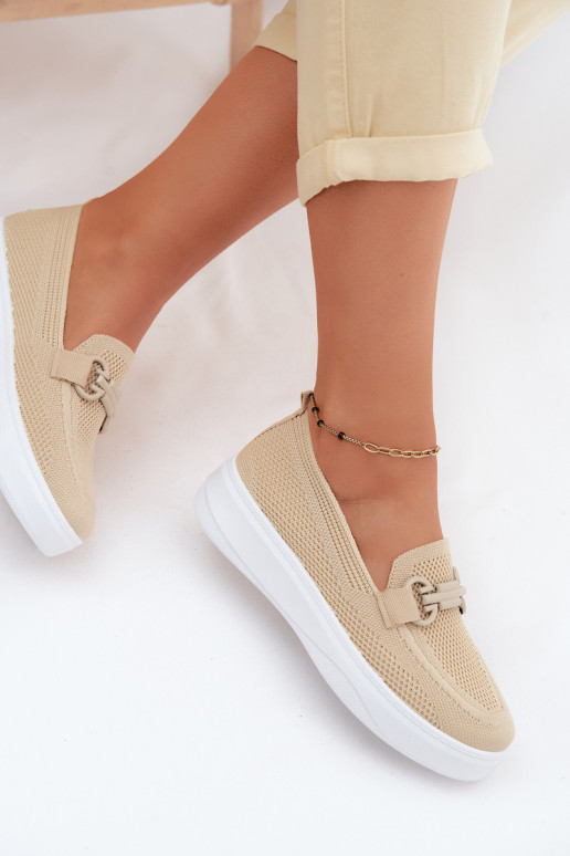 Damen-Platform-Schuhe mit Ornamenten in Sandfarbe Freshy