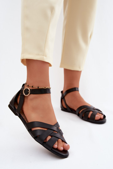 Flache Sandalen für Damen mit Streifen Eko Haut schZuarze Farbe Lagos 2