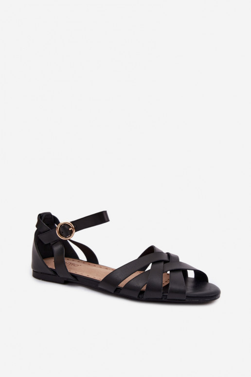 Flache Sandalen für Damen mit Streifen Eko Haut schZuarze Farbe Lagos