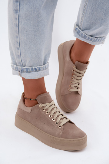 Damen-Sneaker aus Kunstveloursleder mit Plattform in Sandfarbe Zazoo N408S7