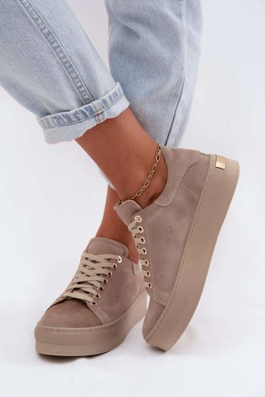 Damen-Sneaker aus Kunstveloursleder mit Plattform in Sandfarbe Zazoo N408S7