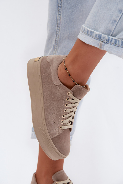 Damen-Sneaker aus Kunstveloursleder mit Plattform in Sandfarbe Zazoo N408S7