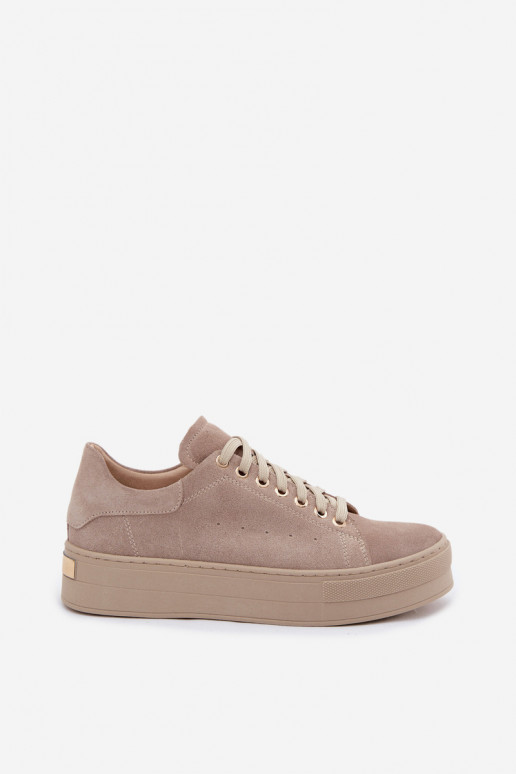 Haut aus INildleder Sneakers Stilvollllschuhe Feminin mit einer Plattform Zazoo N408S7 Beige