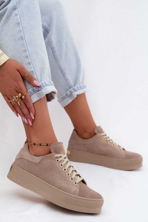 Damen-Sneaker aus Kunstveloursleder mit Plattform in Sandfarbe Zazoo N408S7