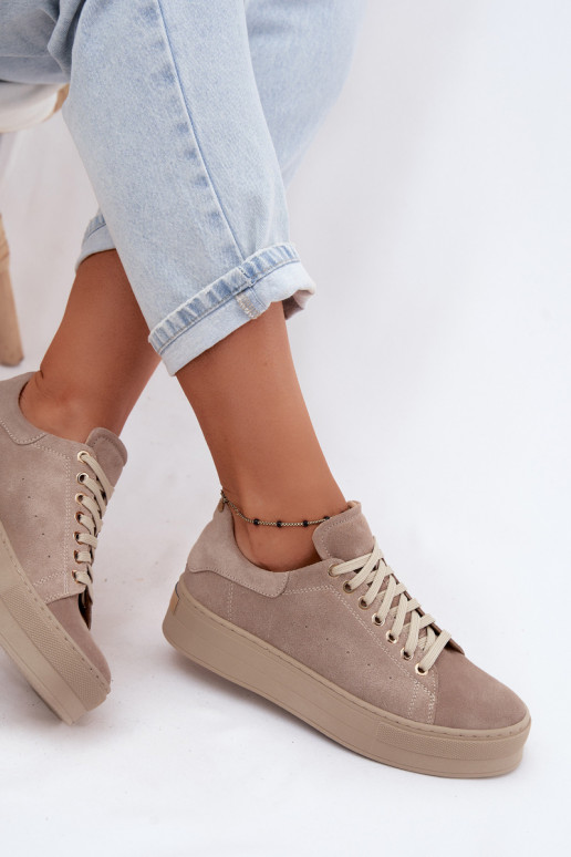 Damen-Sneaker aus Kunstveloursleder mit Plattform in Sandfarbe Zazoo N408S7