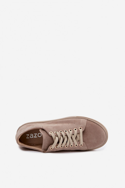 Damen-Sneaker aus Kunstveloursleder mit Plattform in Sandfarbe Zazoo N408S7