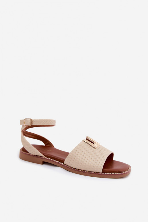 Flache Sandalen für Damen Ze goldene Farbem Detalem Vinceza 73505 Beige
