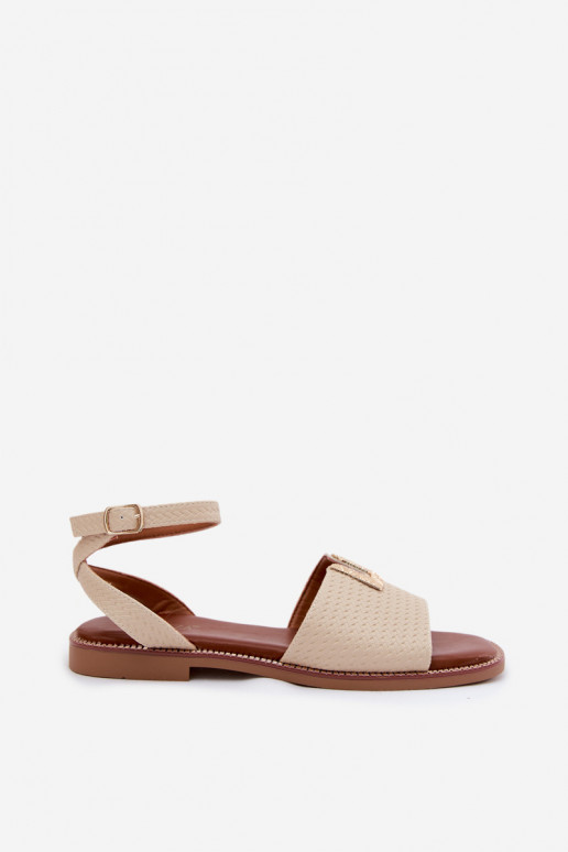 Flache Sandalen für Damen mit goldenen Details in Sandfarbe Vinceza 73505