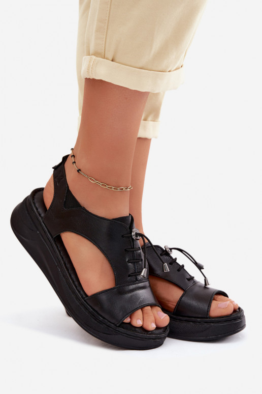 Damensandalen Feminin mit einer Plattform Es mussciejka I7646-01 schZuarze Farbe
