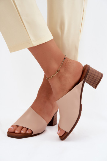 Lederhausschuhe Feminin mit Absätzen Es mussciejka E7395-04 Beige 2