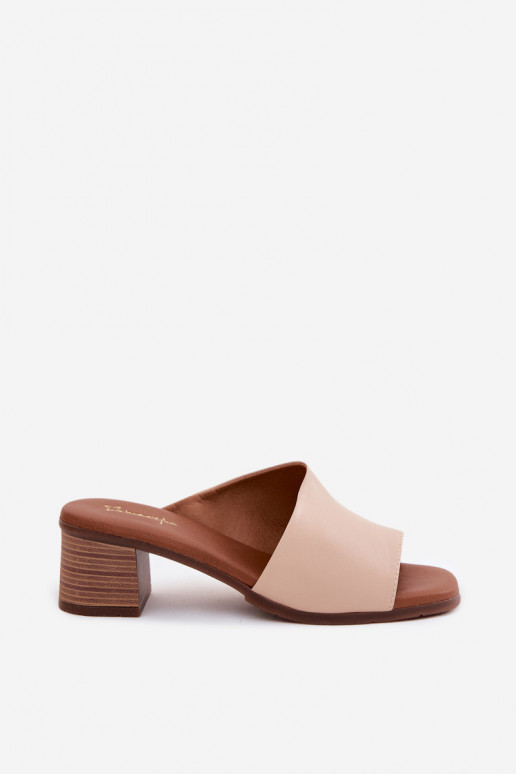 Leder-Pantoletten mit Absatz in Sandfarbe Tai turiciejka E7395-04