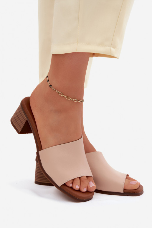 Leder-Pantoletten mit Absatz in Sandfarbe Tai turiciejka E7395-04