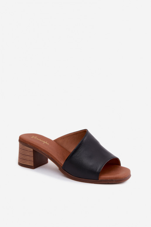 Schwarze Leder-Damenschuhe mit Absatz