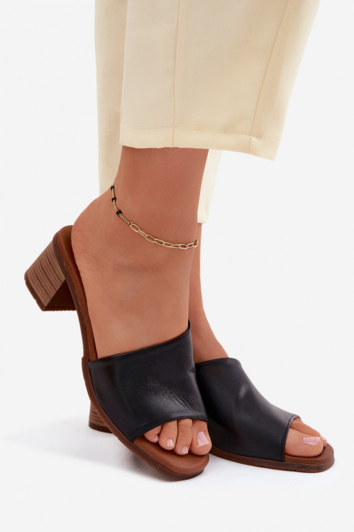 Schwarze Leder-Damenschuhe mit Absatz