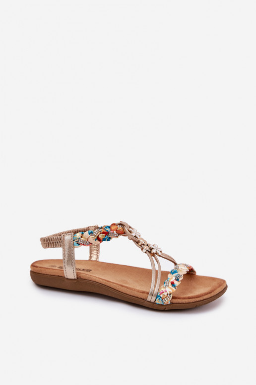 Flache Damen Sandalen mit geflochtenen Riemen in Gold Artiker 54C1323